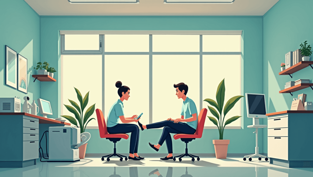 Digital illustration of a dermatologist's office Medical Treatments for dark spots