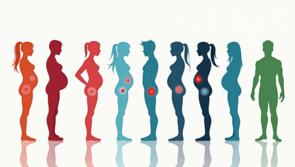 Digital illustration depicting various causes of stretch marks Causes of Stretch Marks