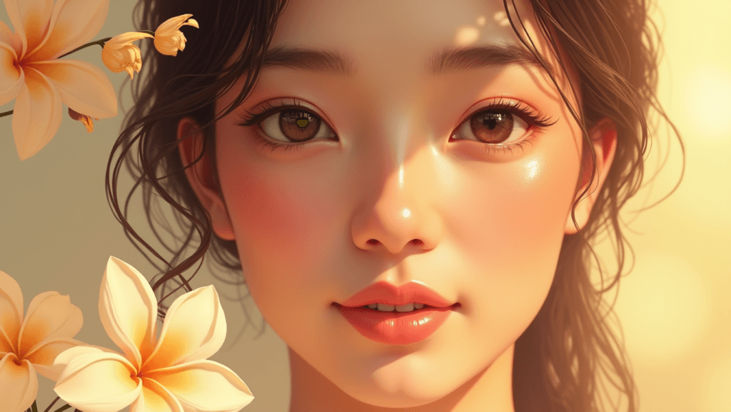 Digital illustration of a serene woman's face with glowing, smooth skin Skin Care Routines To Get Smooth Skin