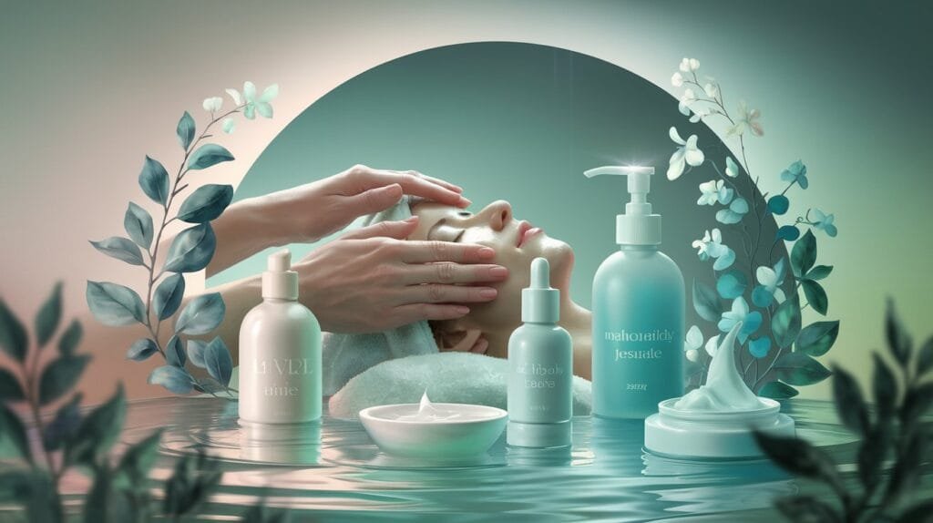 Serene digital illustration of a spa-like setting for skin care Skin Care Techniques