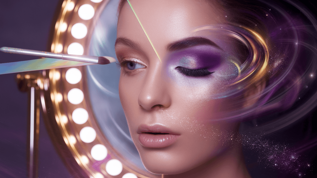 A mesmerizing close-up of a woman's face, half-transformed with professional makeup.