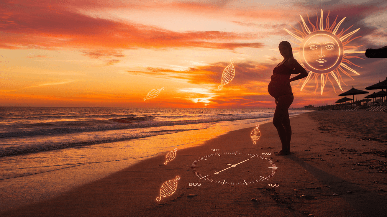 a pregnant woman's silhouette stands with her hand on her belly, casting a long shadow.